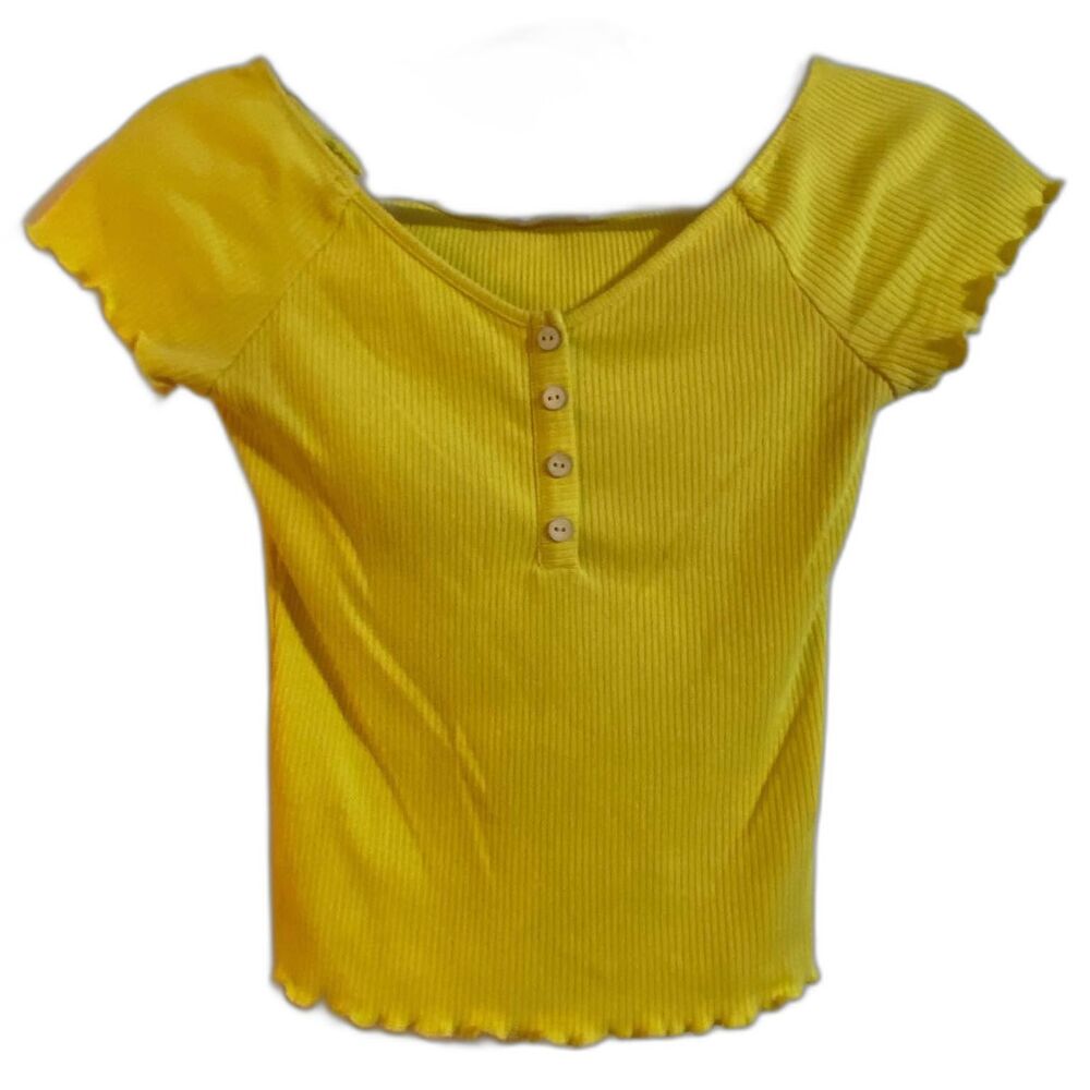 Timing Yellow Green Short Sleeve Crop Top Size Medium